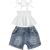 Mubineo Toddler Baby Girl Summer Clothes Denim Outfits Jeans Shorts Sleeveless Tops Ripped Shorts Set Outfit