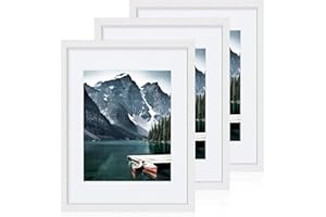 Hongkee 11x14 Picture Frames set of 3, Made of Glass and White Wooden Photo frame - Displays 8x10 Picture with Mat or 11 x 14 Poster without Mat, Wall Collage Frame set