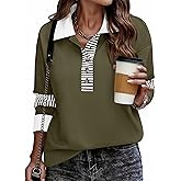 Zeagoo Womens Sweatshirt Henley V Neck Button Down Shirts Color Block Blouses Pullover 2025 Fall Business Casual Outfits