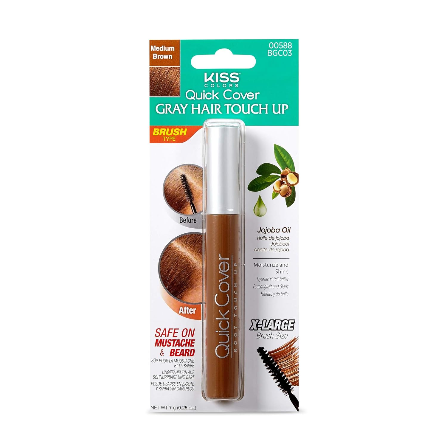 Kiss Quick Cover Brush-in Color Touch up Medium Brown BGC03 : Hair Coloring Brushes And Combs : Beauty