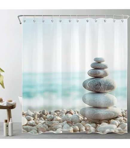 EOBTAIN Zen Water Lily Shower Curtain - 72x72 Inch Nature Landscape Bathroom Curtain With 12 Hooks - View #2