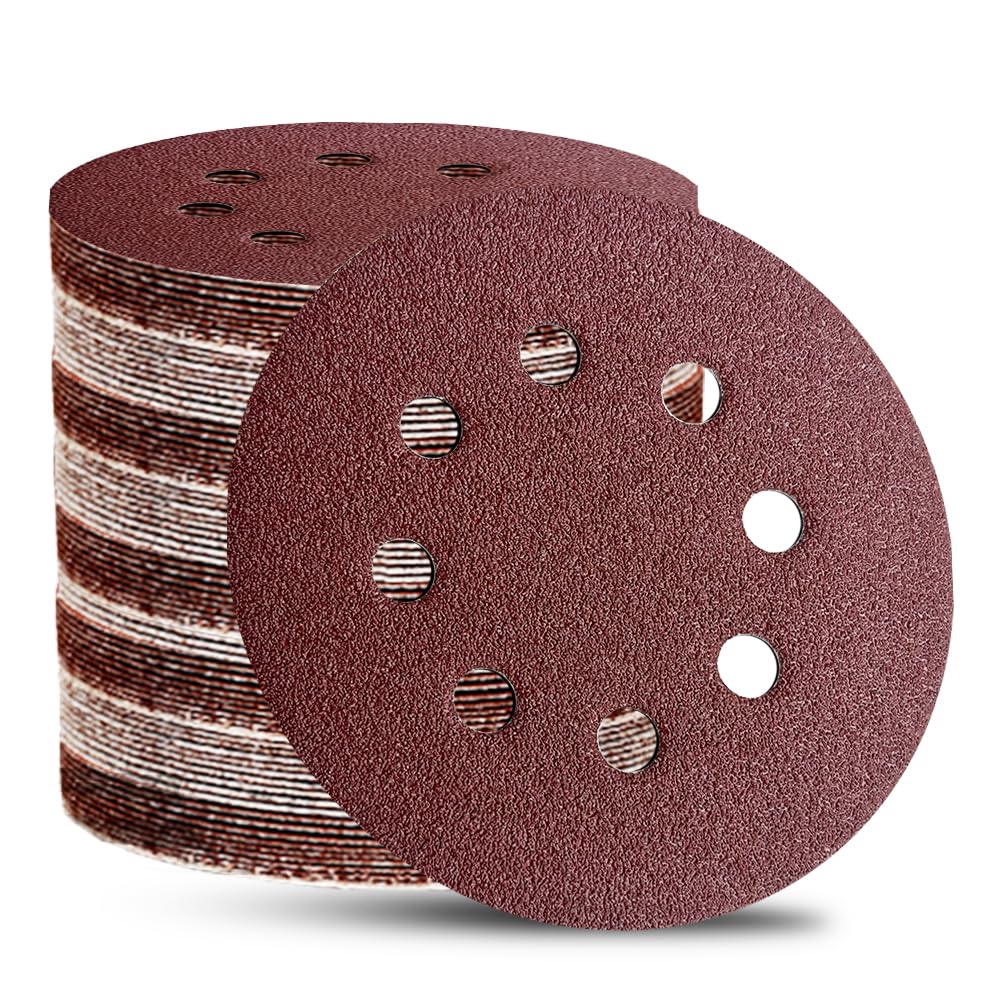 Photo 1 of 100pcs 5 Inch 8-Hole Sanding Discs Hook and Loop Sandpaper 40 60 80 120 220 320 400 600 Grits Sandpaper Sander Round Sand Paper for Random Orbital Sander