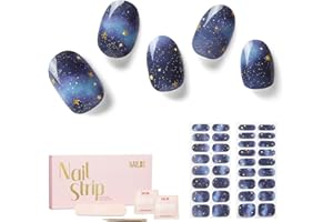 Nailog Semi Cured Gel Nail Strips 34 pcs| Long Lasting Nail Polish Sticker Wraps with Glossy Gel Finish, Starry Night