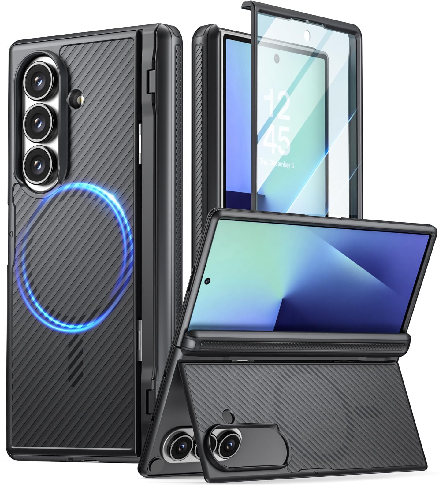 Photo 1 of Poetic Revolution Flex Case for Galaxy Z Fold 7, [Hidden Foldable Kickstand][Hinge Protection][MagSafe Compatible], Full Body Shockproof Galaxy Z Fold 7 Cover with Built-in-Screen Protector, Black