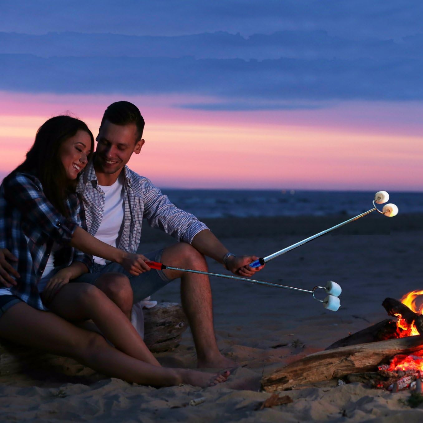 SUMPRI Marshmallow Roasting Sticks, Smores Skewers Telescoping Rotating Forks Set of 6 Hot Dog Fire Pit Outdoor Fireplace Campfire Accessories-6 Multicolored 34 Inch Extendable Steel Fork Camping Kit : Garden & Outdoor