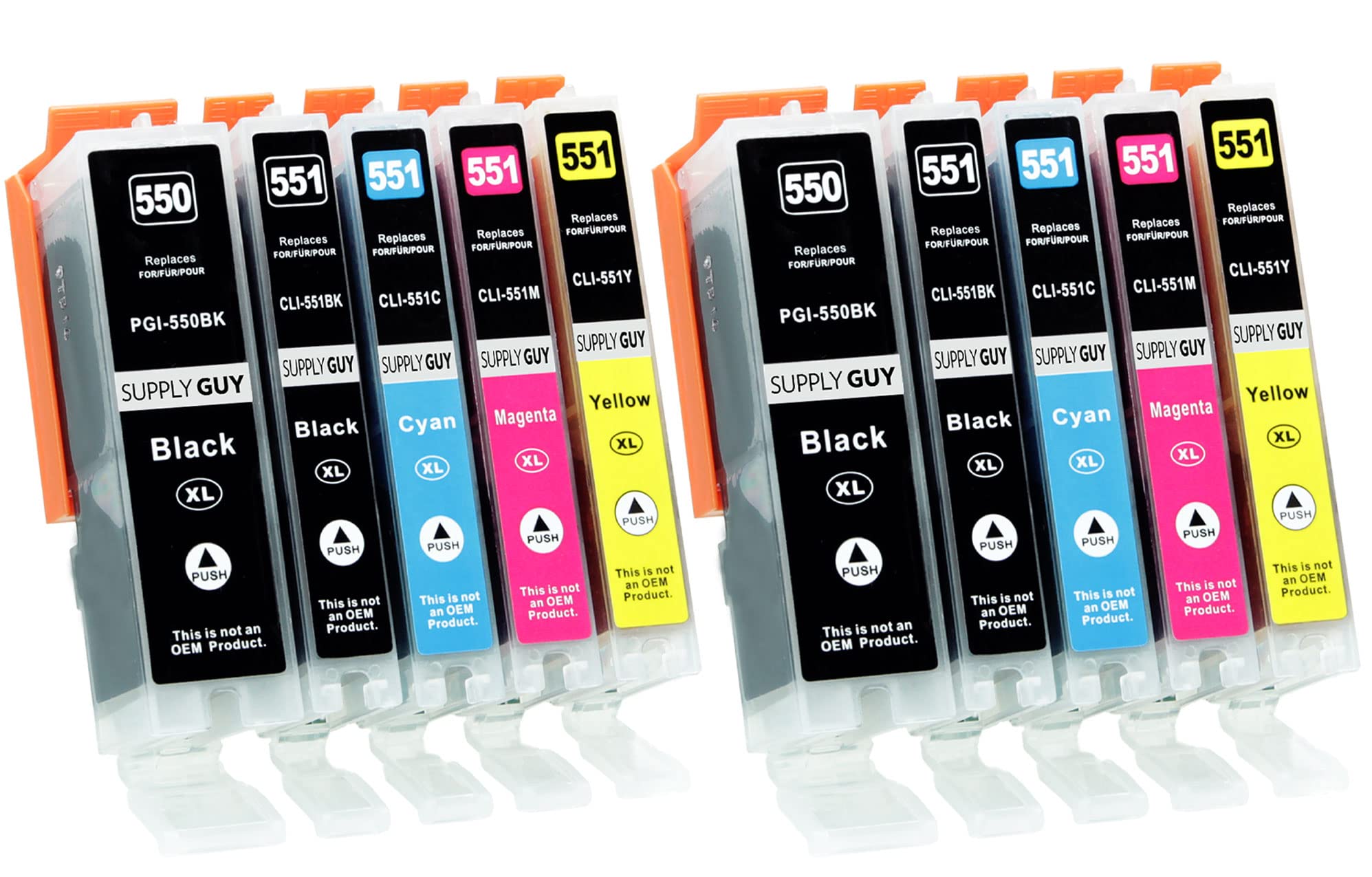 Supply Guy 10 Ink Cartridges compatible with Canon PGI-550 XL/CLI-551 XL with Chip and Level Indicator for Canon Pixma IP7250 IX6850 MG5450 MG5550 MG5650 MG5655 MG6450 MG6650 MX725 MX925
