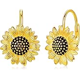 Sunflower Earrings for Women 925 Sterling Silver Gold Plated Sunflower Leverback Earrings Jewelry Birthday Gifts for Women