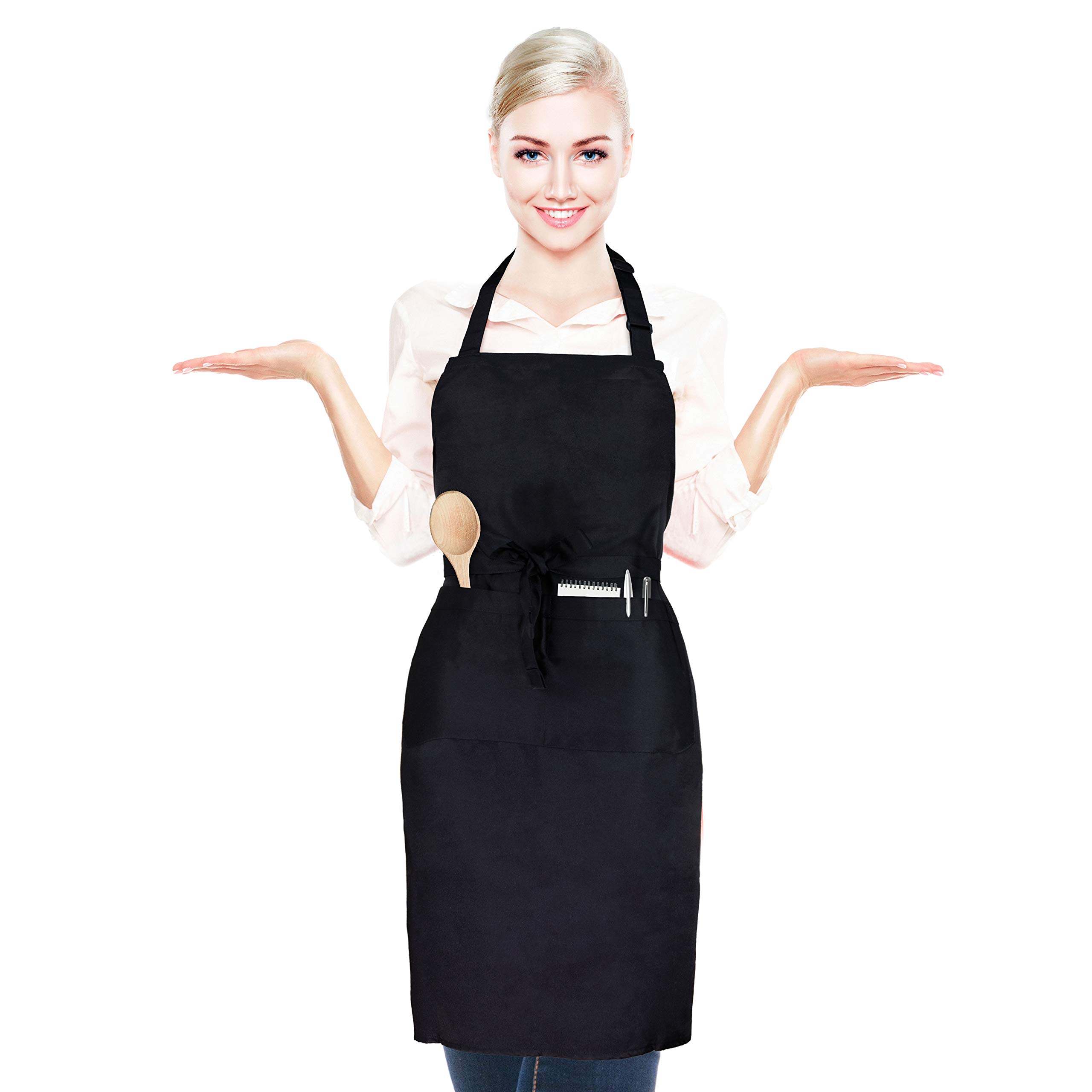 Afzonos Black Apron for Kitchen, 2nd Generation, Waterproof, Adjustable, for Men, Women, Work, Chef, Chef, Camera, Barbecue, Barman, Restaurant, Garden, Camera, Grilled, Dish Washer