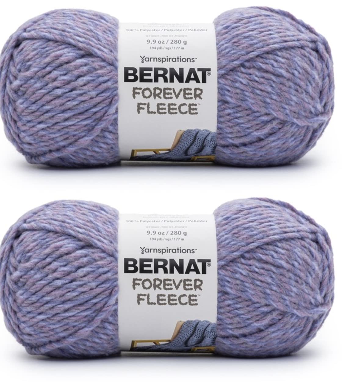 Bernat Forever Fleece Violet Haze Yarn - 2 Pack of 280g/9.9oz - Polyester - 6 Super Bulky - 194 Yards - Knitting/Crochet