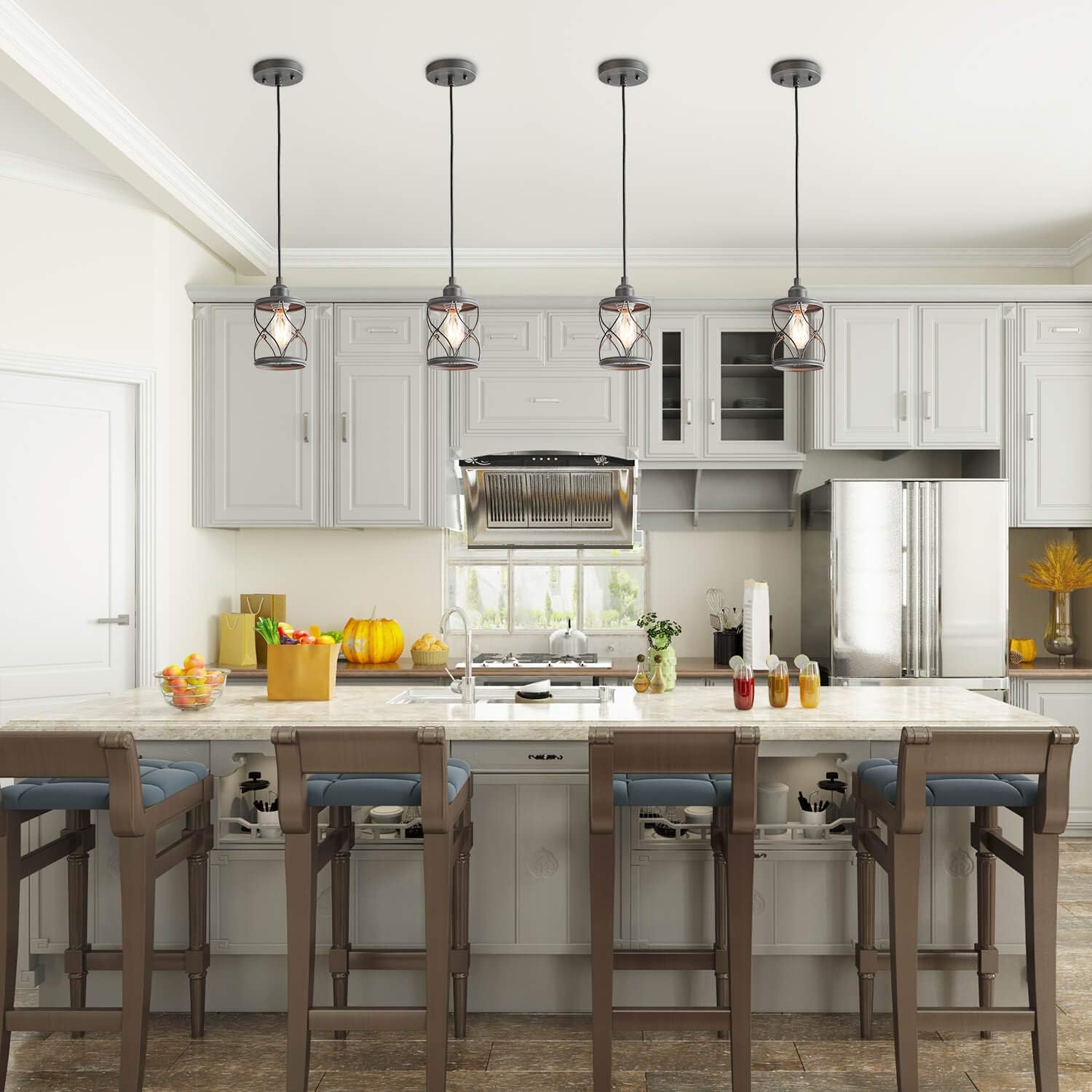 LALUZ Industrial Mini Pendant Lighting for Farmhouse Kitchen Island Foyer Hanging Fixture, 4.75 Inches, Silver Brushed - - 