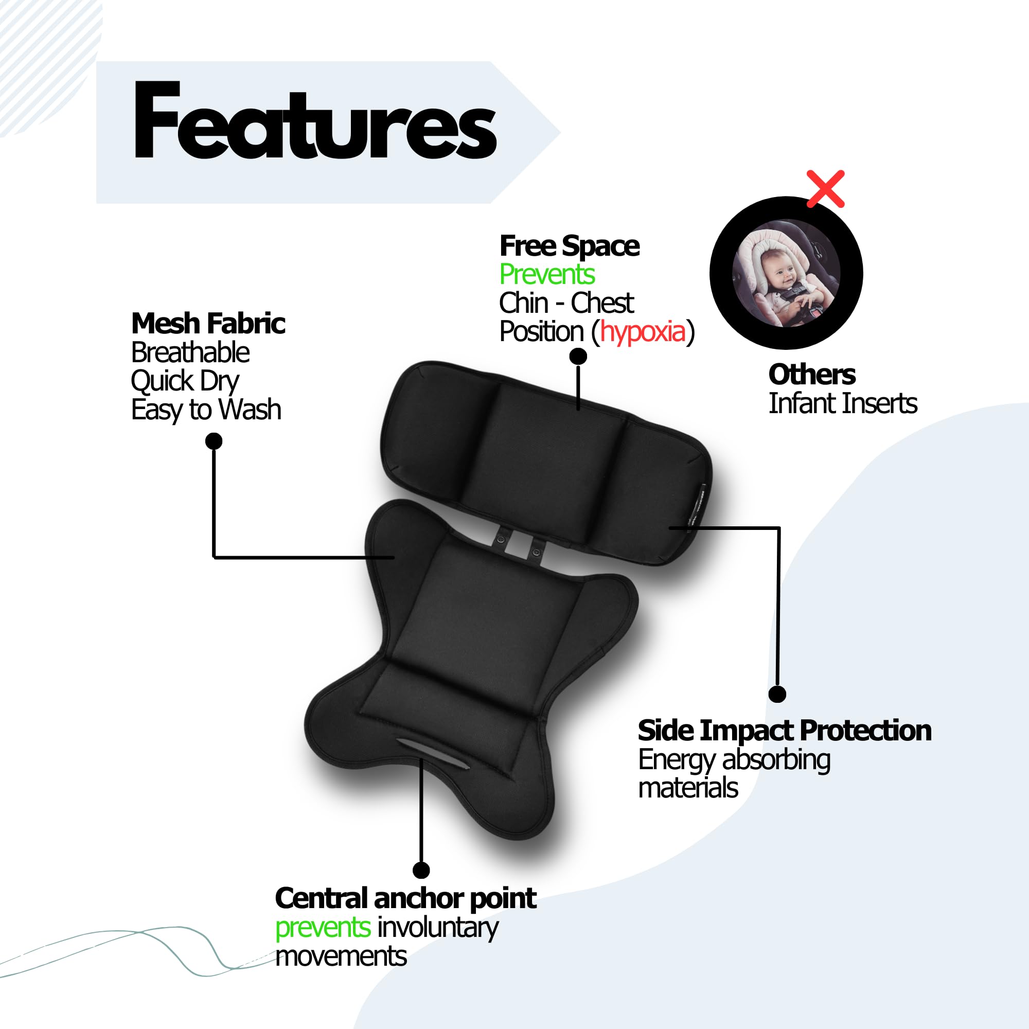 Infant Insert Compatible with Doona|Graco Snugride|Britax|Chicco Keyfit|Head and Body Support |Side Impact Protection for Newborn |Doona Accessories |Black