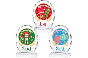 Huquary 3 Pcs Christmas Contest Trophy Set 1ST 2ND 3RD Place Cookie Gingerbread Man House Pajamas Competition Kit Acrylic Awards Funny Xmas Party Trophies Tabletop Decor