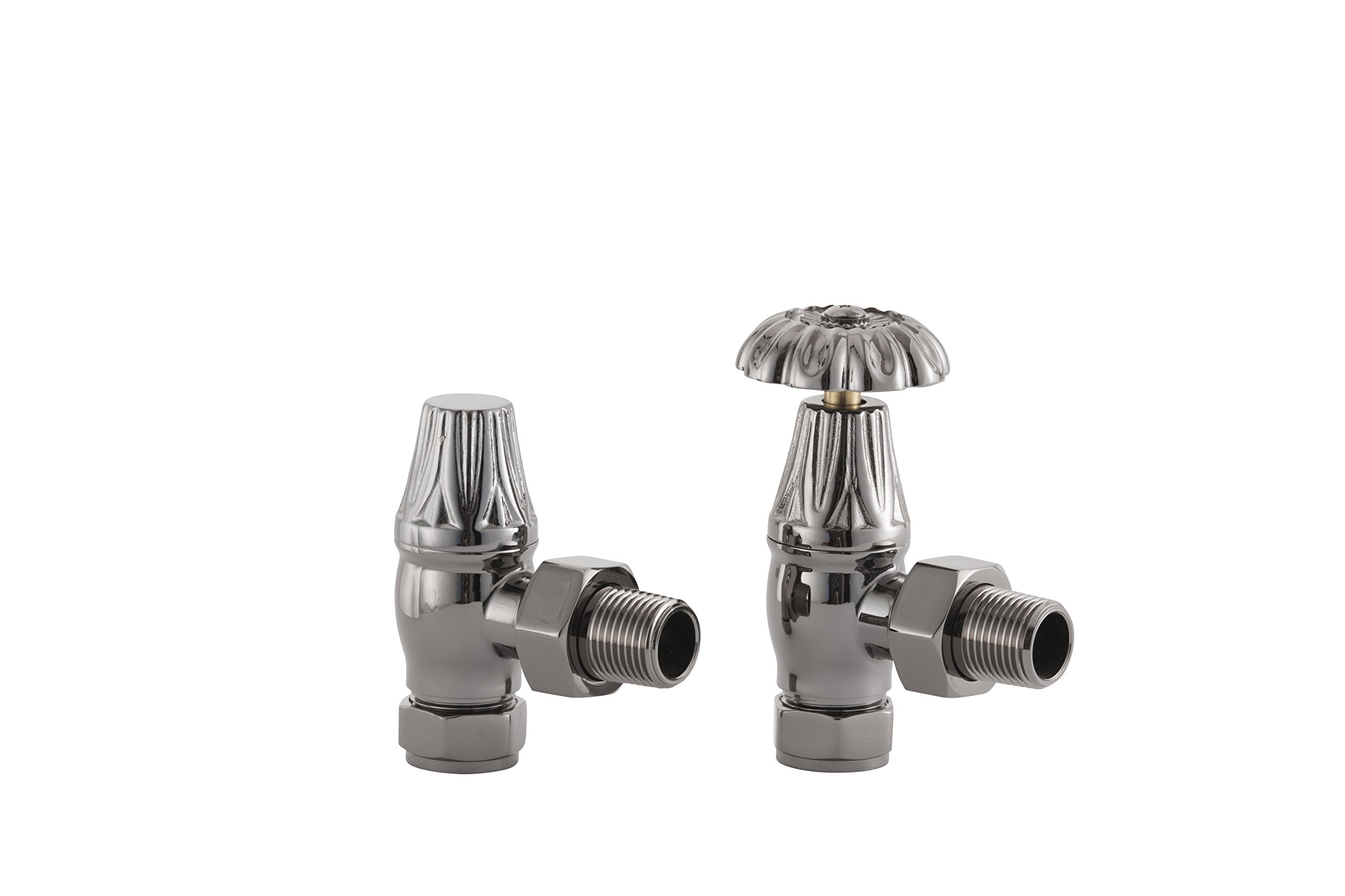 UK-10 BRN Arroll traditional Manual radiator valve & lockshield finished in Brushed nickel and ornate wheel head