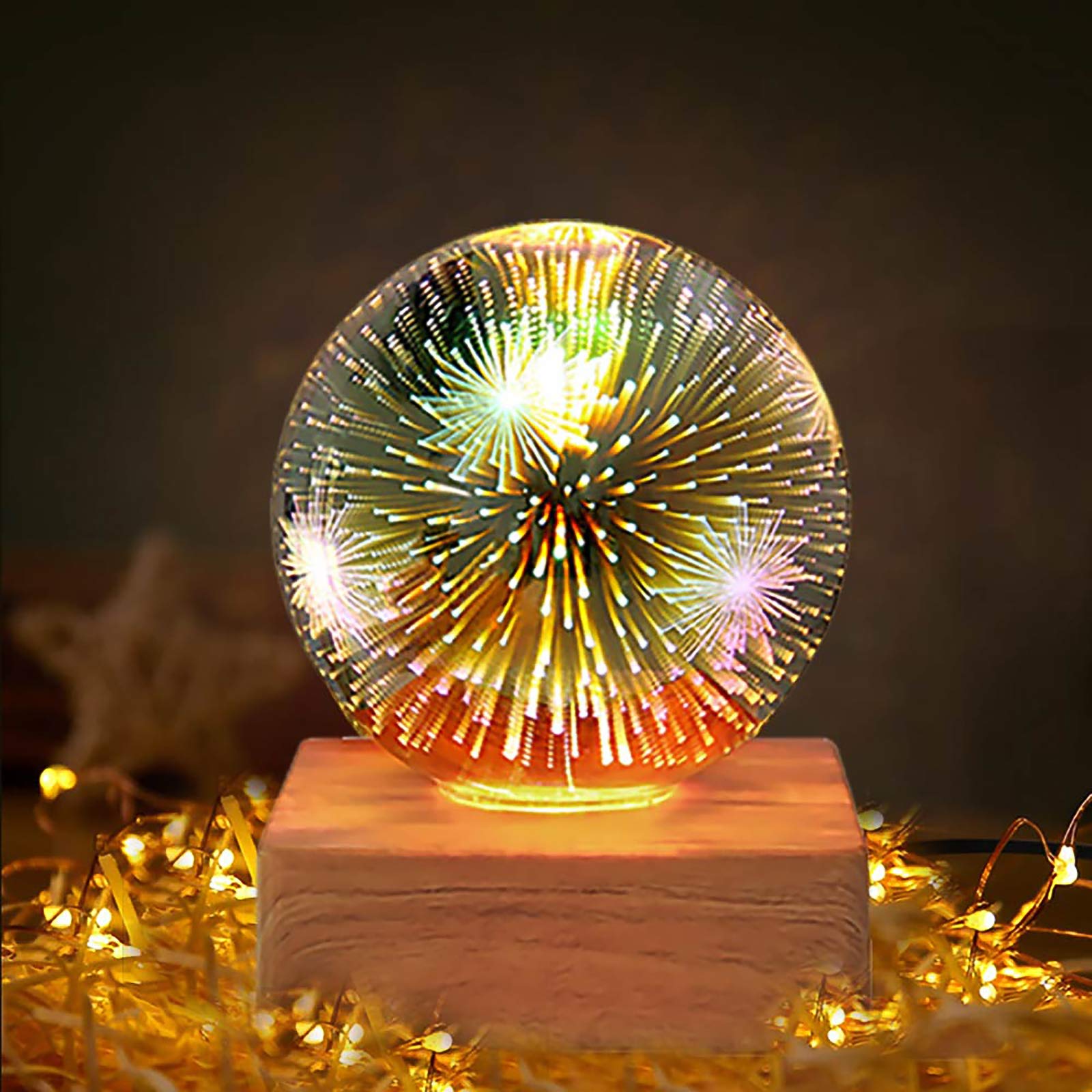 DEECOZY LED Glass Ball Table Lamp, Romantic LED Night Light 3D Fireworks Desk Lamp Kid Bedroom Decor Lights Baby Night Light Kids Night Lamp for Kids Women Birthday Gift Bedroom House with USB Cable