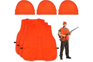 Jiuguva 6 Pcs Blaze Orange Vest Hunting Hat Vest and Cap for Men Women Outdoor Sports Traffic Works Fishing