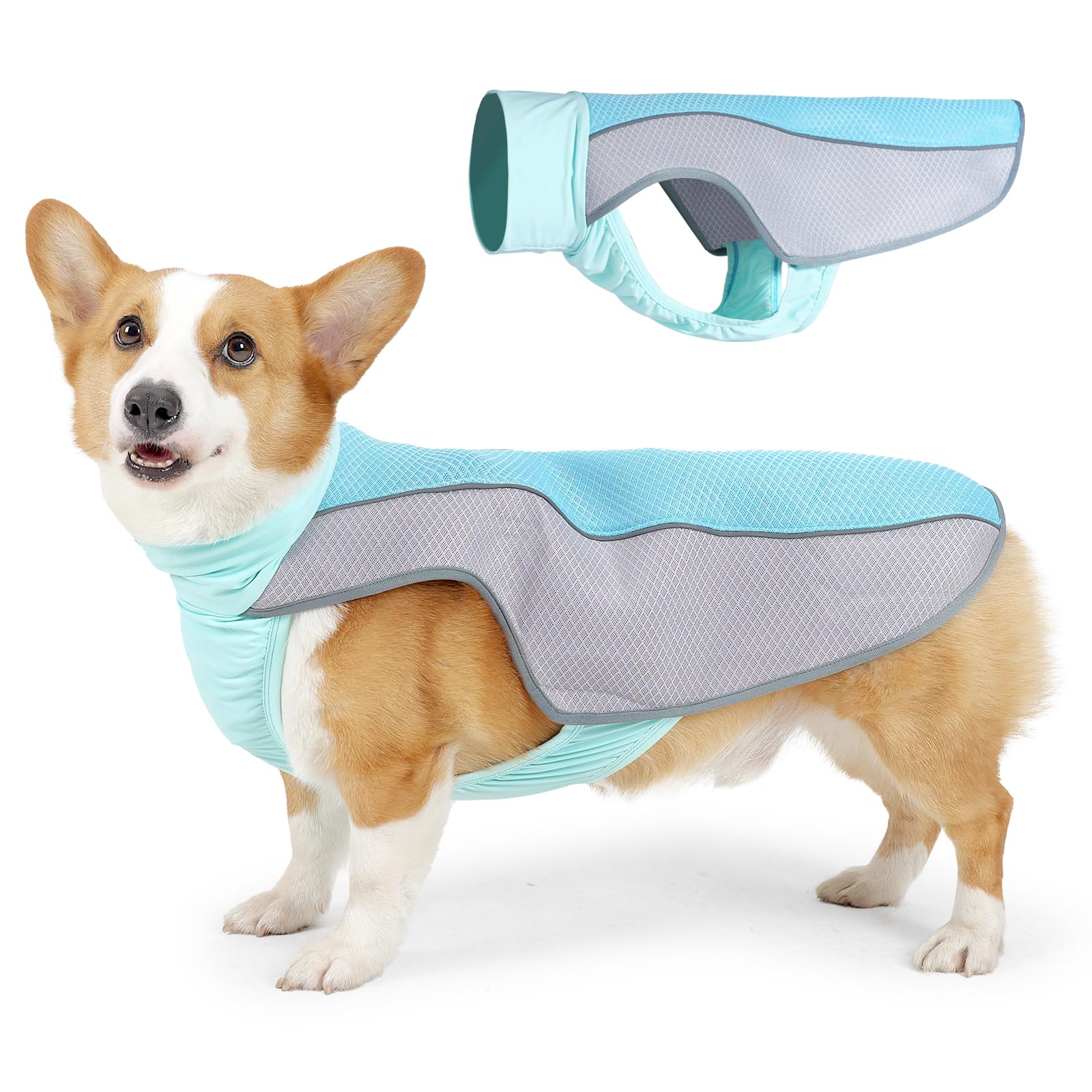 Lelepet Dog Cooling Vest, Summer Dog Cooling Jacket for Large Dogs, Evaporative Pet Cool Coat, Safety Sun Protection Cool Vest, Breathable Mesh Ice Shirt for Outdoor Activity, Blue L