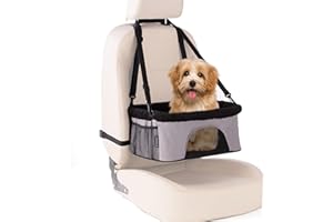 ROODO Deluxe Dog Booster Seat with Height-Adjustable Foldable Metal Frame and Safety Leash,Portable Pet Car Seat for Under 20lb Puppy Cats with Plush Thick Cushion Mesh Window Pockets(Gray)