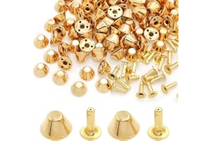 ASAMUYU 100 Sets Metal Flat Head Rivet Studs Purse Feet with Post Caps, 12mm Studs Barrel Head for Leather Crafts (Gold)