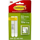 Command Narrow (10 lb) Picture Hanging Strips, 12 Pairs (24 Strips) | White Picture Hanging Strips, Damage-Free Wall Hangers for Frames, No Tools Required, Ideal for Decorating Apartments, Dorms