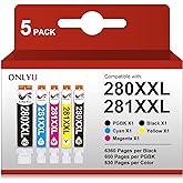 ONLYU 280XXL 281XXL Compatible for Canon Ink 280 and 281 Cartridges PGI-280XXL CLI-281XXL for Canon TR8620a Ink Cartridges for Pixma TR8620 TR8620a TS6320 TR7520 TS6120 TS6220 TS8220 TS9520 (5 Packs)