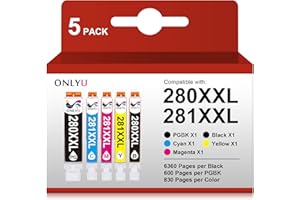 ONLYU 280XXL 281XXL Compatible for Canon Ink 280 and 281 Cartridges PGI-280XXL CLI-281XXL for Canon TR8620a Ink Cartridges for Pixma TR8620 TR8620a TS6320 TR7520 TS6120 TS6220 TS8220 TS9520 (5 Packs)