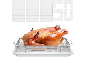 Air Fryer Basket, Large Size Air Fryer Tray with 50 PCS Parchment Paper for Oven, Stainless Steel Oven Crisper Tray and Pan f