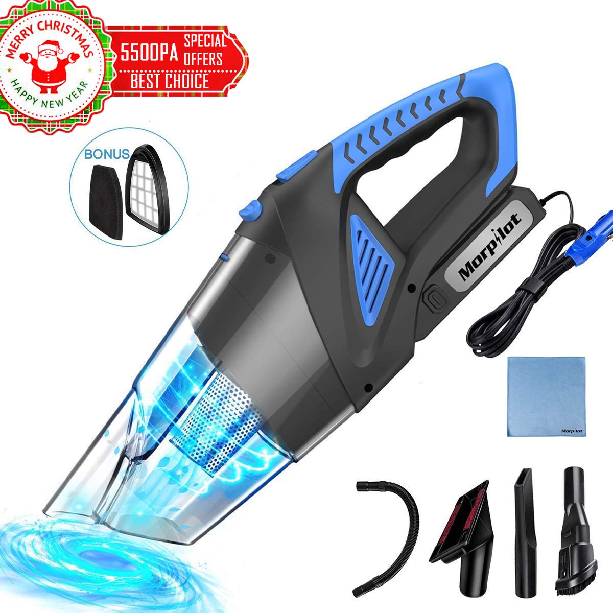 Car Vacuum Cleaner,Morpilot 5500Pa DC 12V 120W Portable Handheld Auto Vacuum Cleaner Auto Lightweight Cleaner Dustbuster Hand Vac with Stainless Steel HEPA Filter