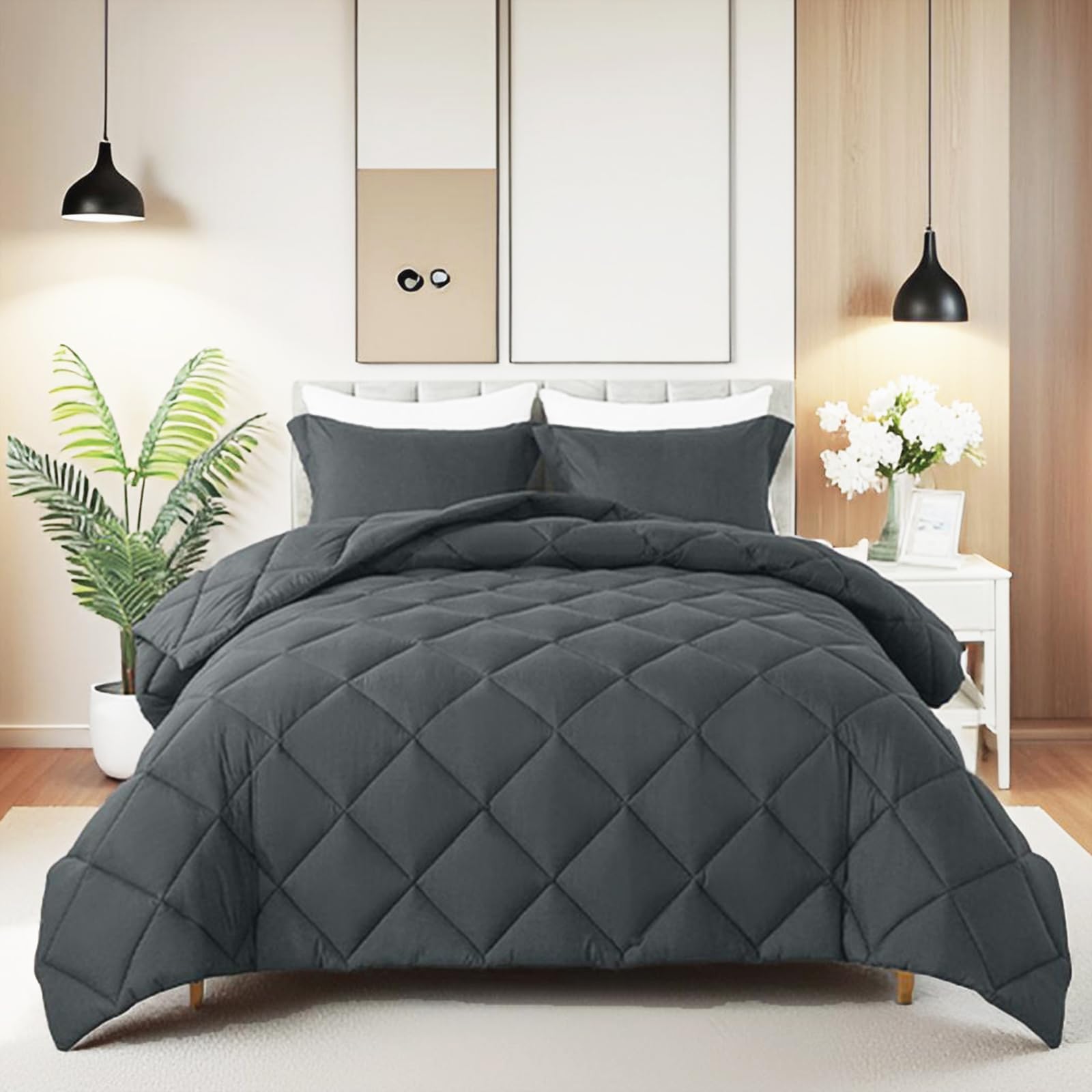 Photo 1 of HYLEORY Queen Comforter Set with 2 Pillow Shams - Grey Fluffy Down Alternative Bedding Comforter Sets, Lightweight Luxury Soft Cooling Bed Sets for All Season