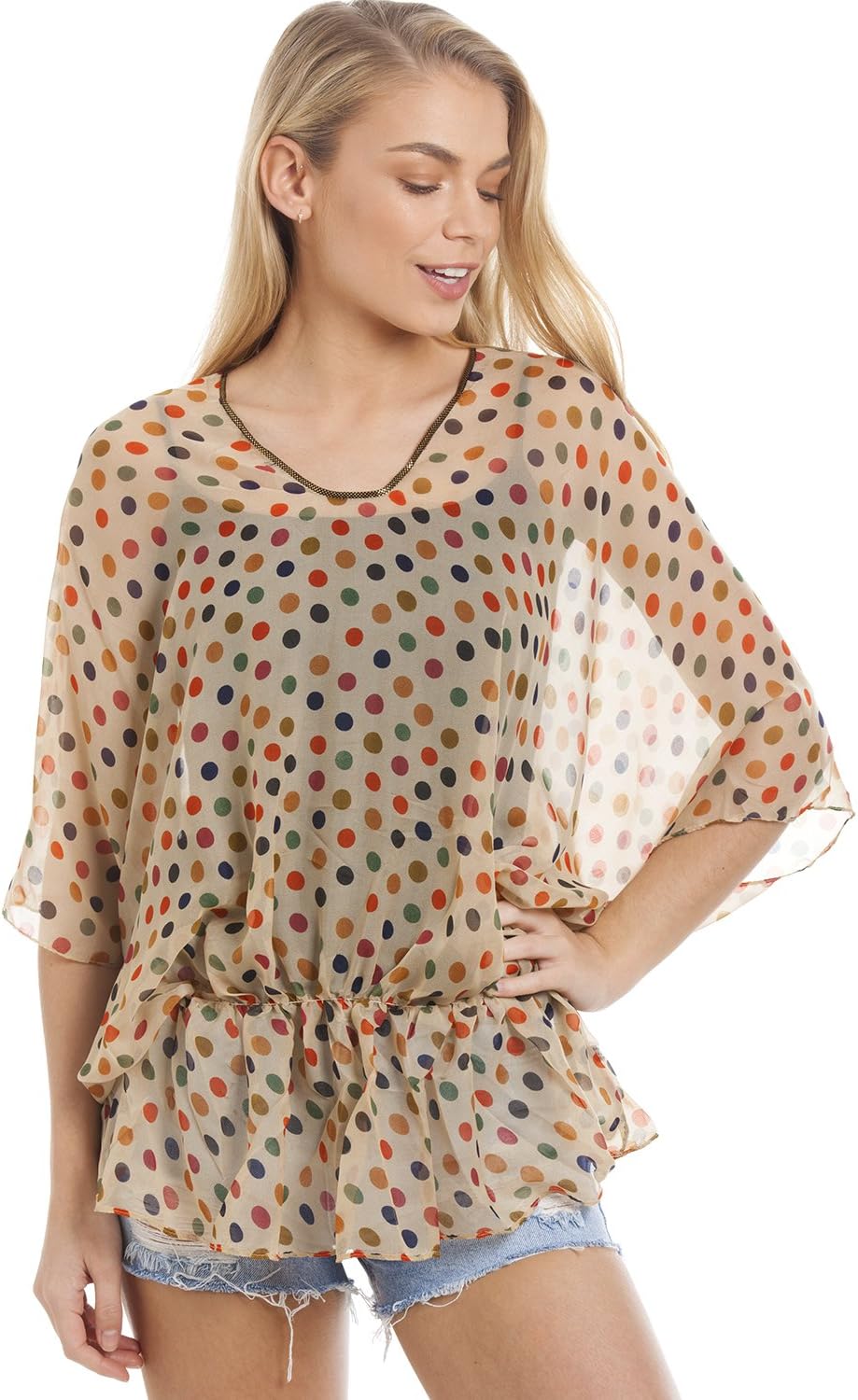 Women's Pretty Kaftans Kimonos Beach Cover Up Evening Top Blouse Loose Fit One Size Fits All