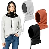 Funnysoft 3 Pcs Hooded Scarf Hat Winter Balaclava Adjustable Knit Skull Cap Beanie for Women Men Outdoor Sports