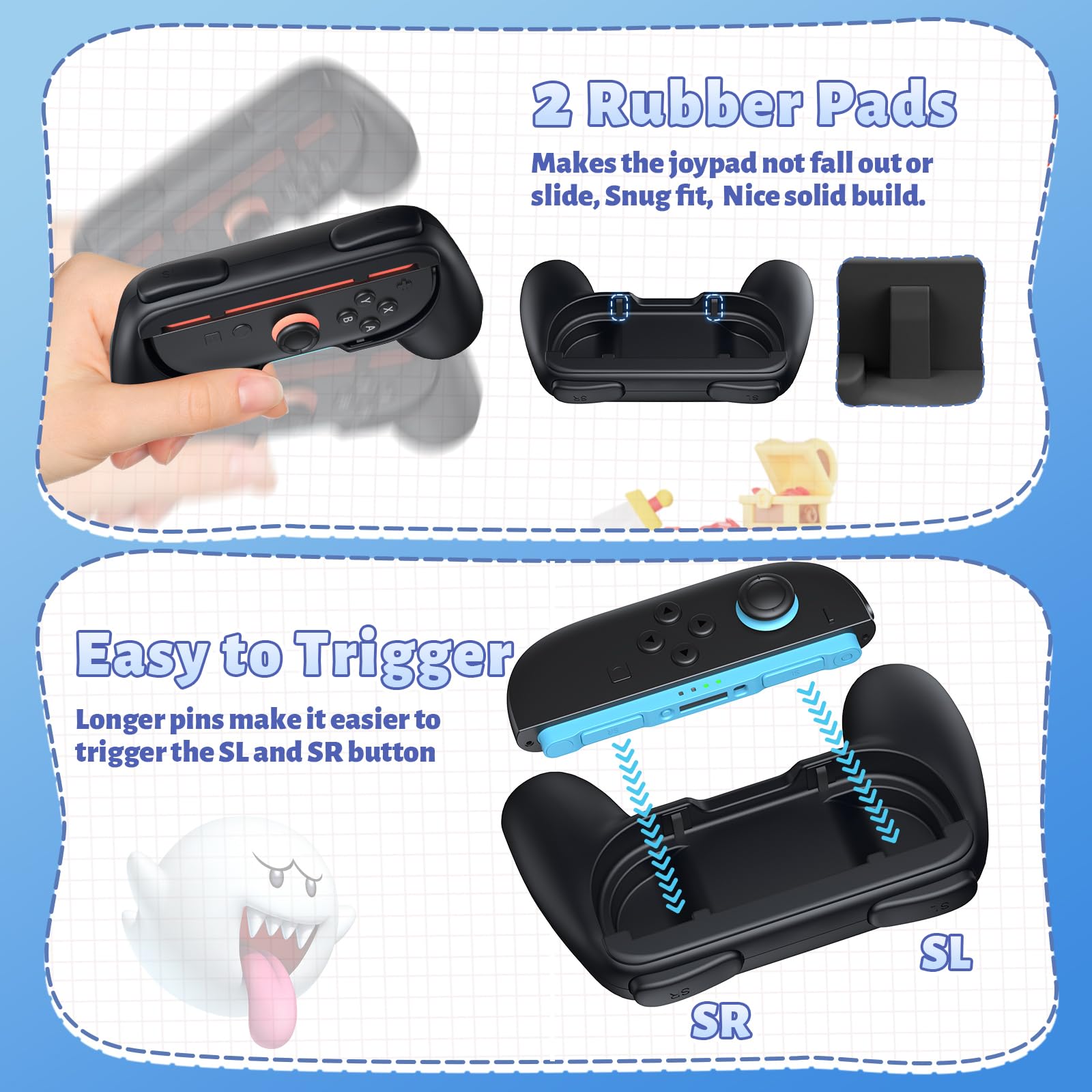 FASTSNAIL Grips for Nintendo Switch 2 (2025) for Joy-Con 2, Wear-Resistant & Anti-Slip Switch2 Controllers Grips Handle Kit, Switch Holder Accessories for JoyCon 2 (Black Black)