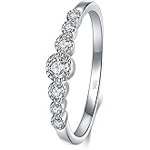 BORUO 925 Sterling Silver Ring, Cubic Zirconia CZ Eternity Engagement Wedding Band Ring