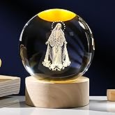 Arikyrist 3D Crystal Virgin Mary Statue Figurine with Wooden Base, Laser Etched Crystal Our Lady of Guadalupe Glass Sphere Statue, 3D Crystal Ball Mother Mary Christian Catholic Religious Easter Gifts