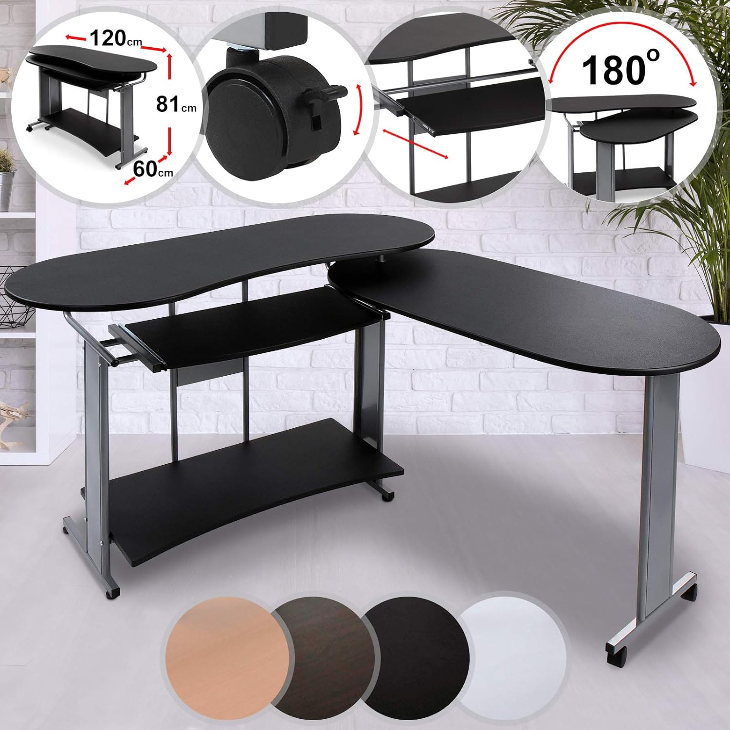 MIADOMODO Computer Corner Desk 120/60/81 cm, Choice of Colour, with