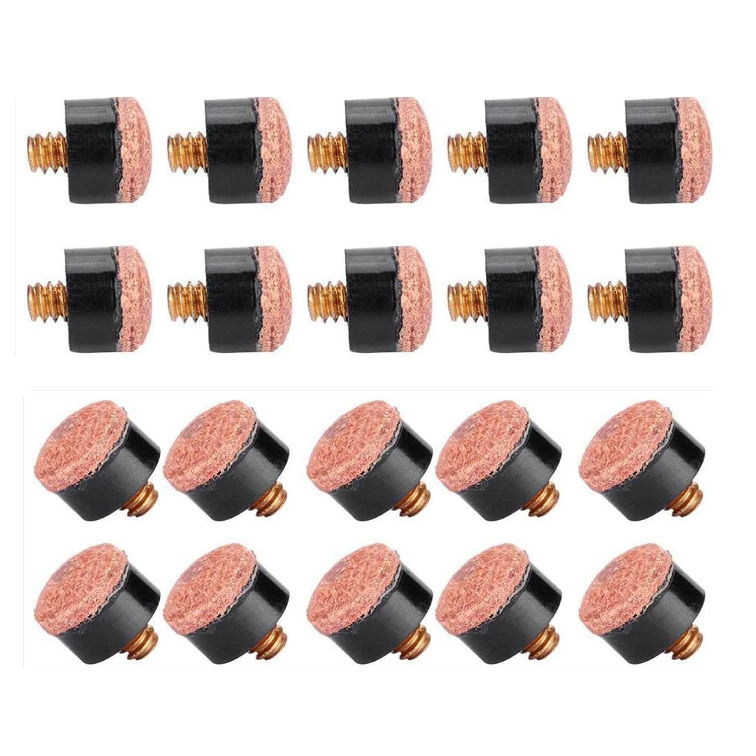 LATRAT Pack of 20 10 mm Rigid Billiard Cue Tips - Screws on Head Pool Cue (Brown)