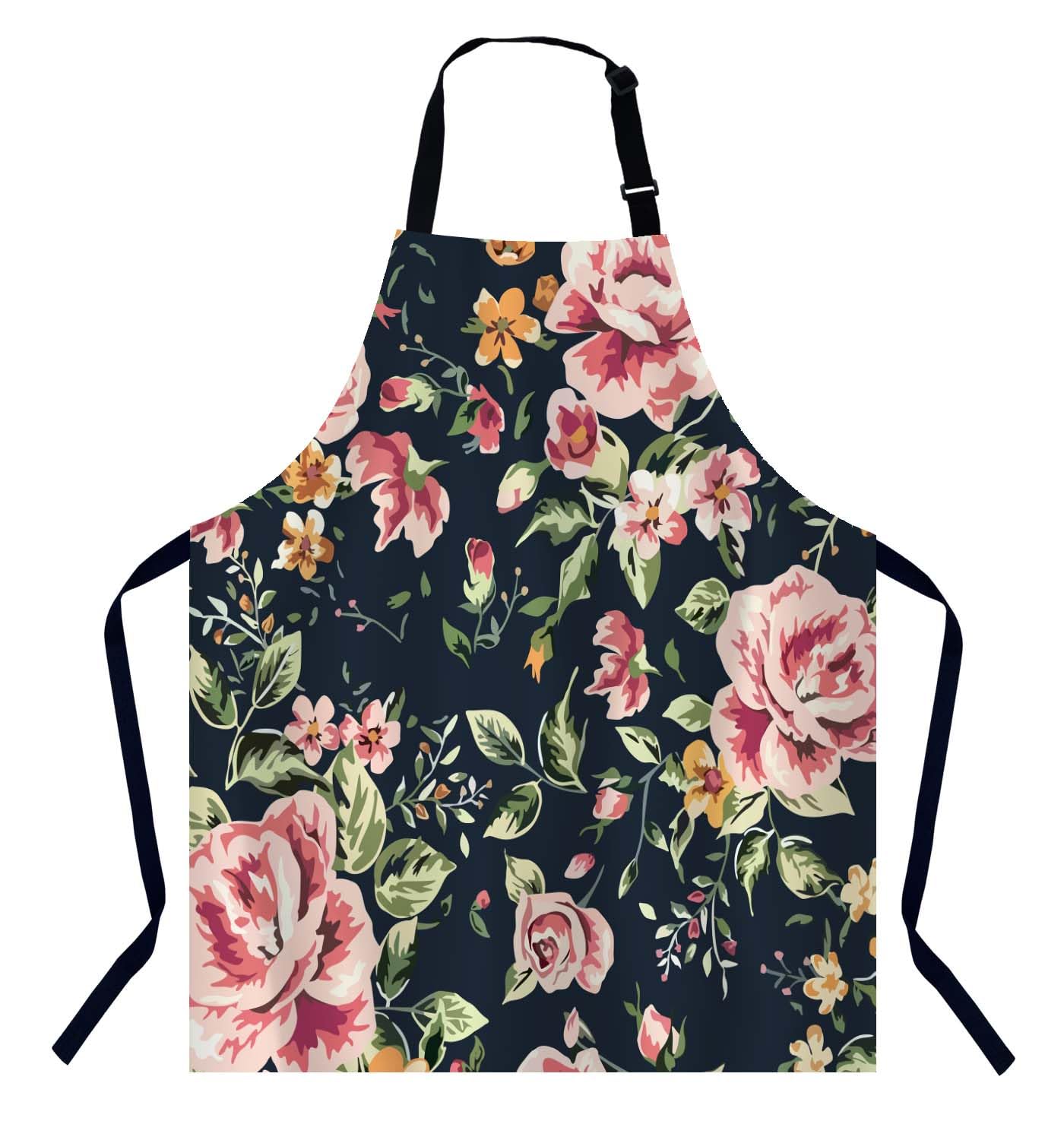 BGBDEIA Unisex Adjustable Waterproof Apron, Multicolour Floral, 27" x 31" Bib Apron for Men, Women, Home, Kitchen, Restaurant