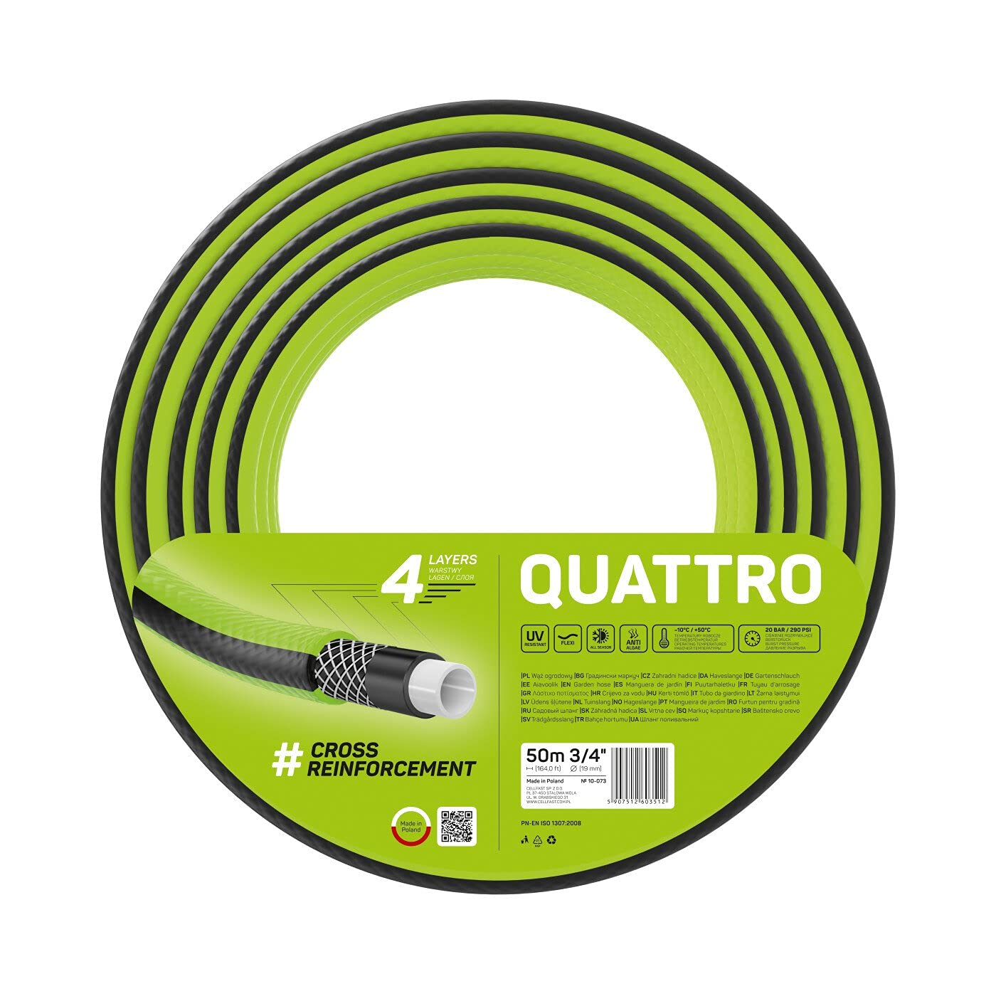 Cellfast QUATTRO Garden Hose, Green, 3/4"