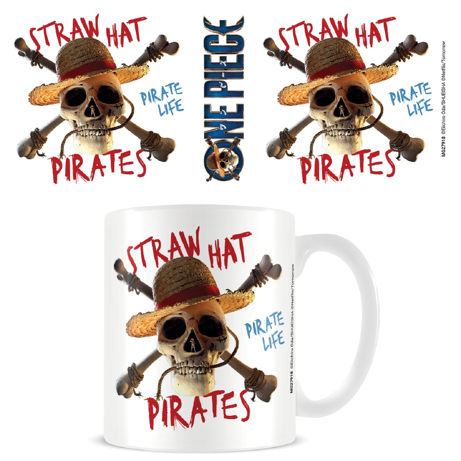 One Piece Mug (Live Action Pirate Emblem Design) 11oz Ceramic Coffee Mug, Cups and Coffee Mugs for Women, Men and Kids - Official Merchandise, White