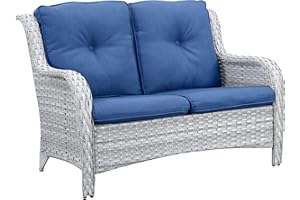 Belord Outdoor Loveseat Small Patio Furniture 2 Seater Sofa Light Grey Wicker Couch Rattan Settee for Single-Family House