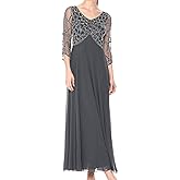 J Kara Women's 3/4 Sleeve Geo Beaded Gown