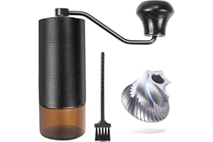 TRINIDa Manual Coffee Grinder, Premium 420 SUS CNC 38mm Burr Coffee Bean Grinder with Visible Glass Bin, Adjustable Small Burr Coffee Bean Grinders for Camping and Travelling