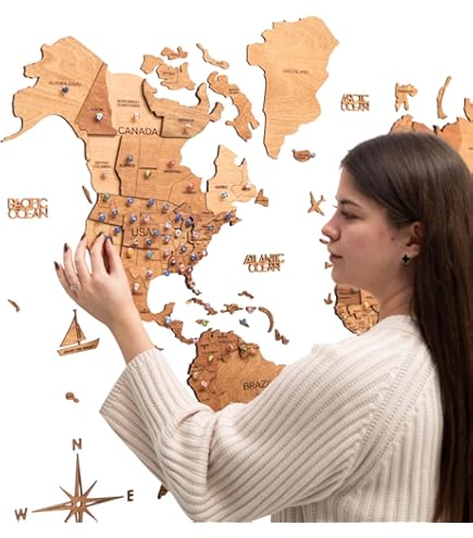 3D Wooden World Map, Wood Wall Map, Housewarming Gift, World
