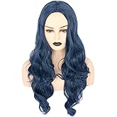 Topcosplay Womens Hair Wig Dark Blue Long Wavy Cosplay Halloween Costume Wigs（1714A