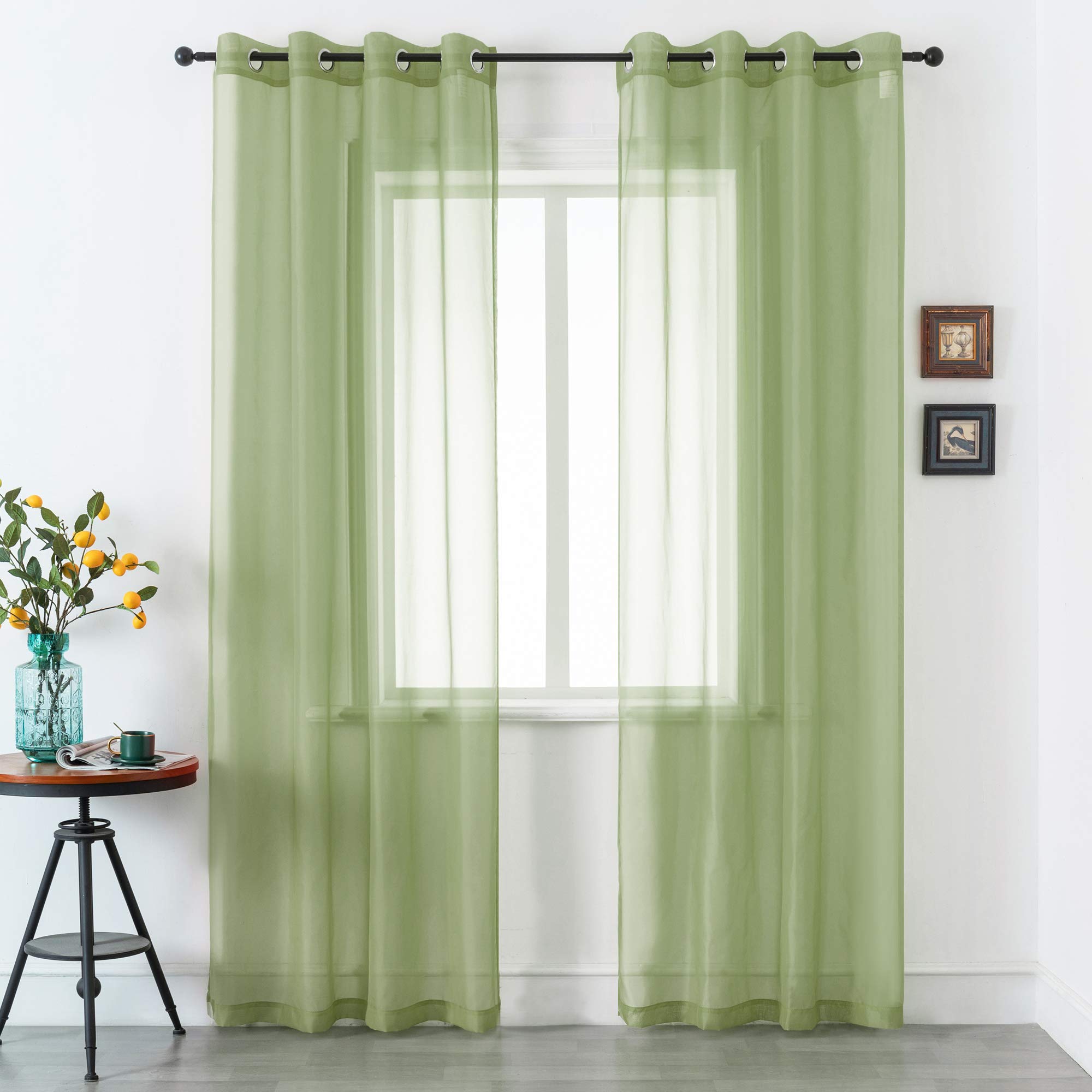 DUALIFE Sage Green Sheer Curtains 84 Inch Length for Living Room 2 Panels Set Grommet Curtain-Light Filttering Drapes St Patric Day Curtains 52x84 Inches Long (Light Green)