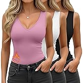 Yearntown 3 Pcs Women's Thermal Tank Tops Fleece Lined Sleeveless Underwear Vest Reversible U/v Neck Warm Base Layer Camisole