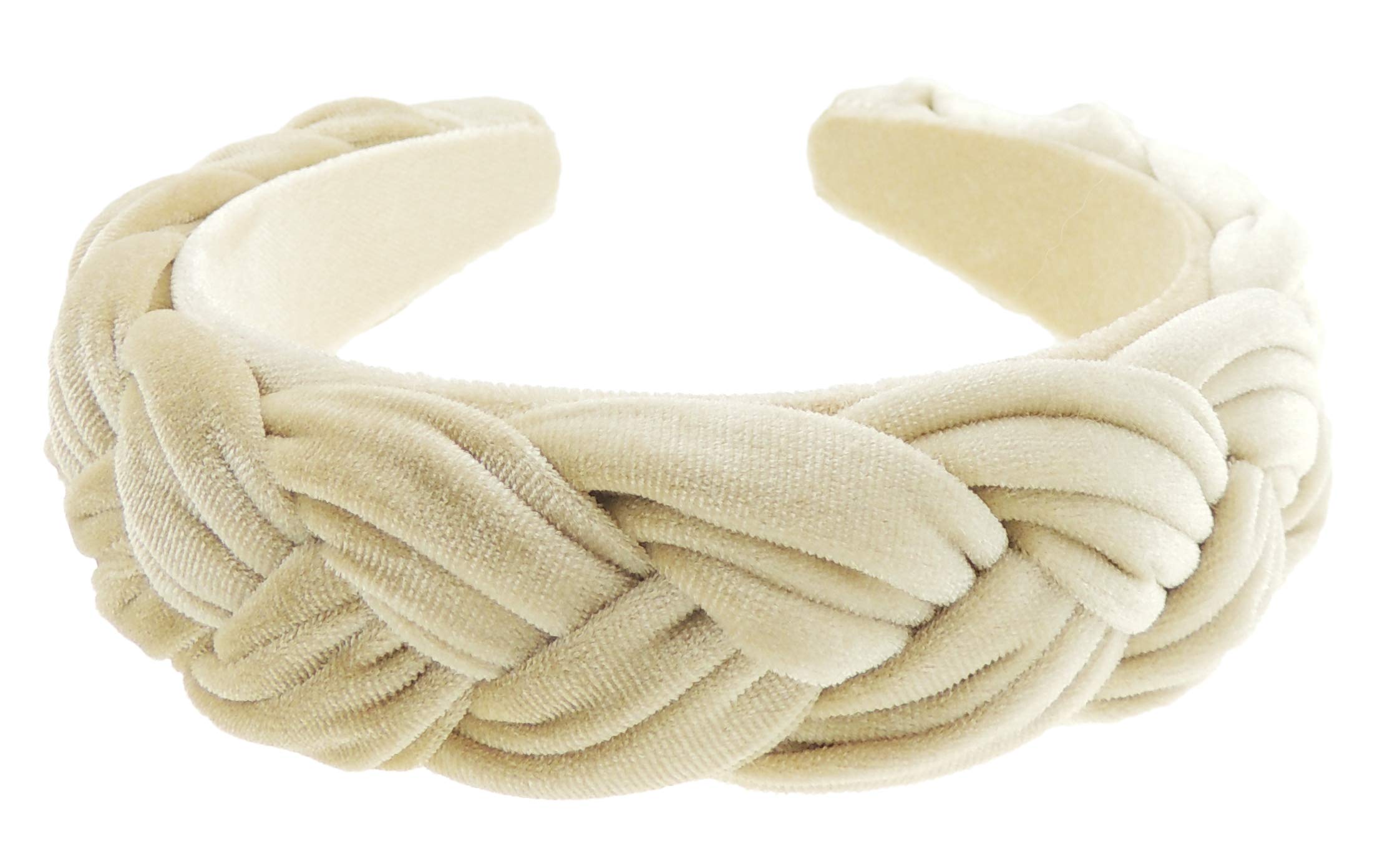 Womens Luxury Occasion Wedding Bridal Party Birthday Christmas Evening Luxury Wide Thick Plaited Braided Twist Turban Padded Velvet Velour Hair Hairband Accessories Headband Alice Band (Cream)