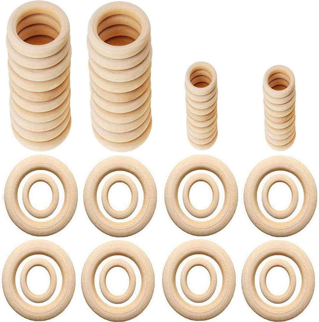 TsLinc 40 Pcs Natural Wood Rings