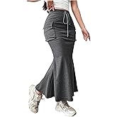 Verdusa Women's Fishtail Maxi Skirts High Waisted Bodycon Skirt with Cargo Pockets Business Casual Outfits