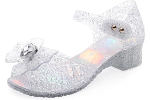 OMGard Princess Sandals Jelly Shoes for Girls, Snow Queen Little Girls Toddler Glitter Dress Flats with Bow Birthday Frozen Inspired Party Cosplay Costumes
