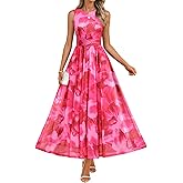 ZESICA Women's Summer Sleeveless Floral Maxi Dress 2026 Casual Crewneck Mesh A Line Flowy Boho Beach Party Long Dresses